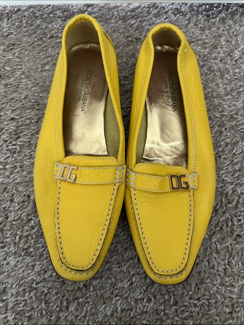 Dolce & Gabbana Yellow Leather DG Logo Loafers | Size 36.5